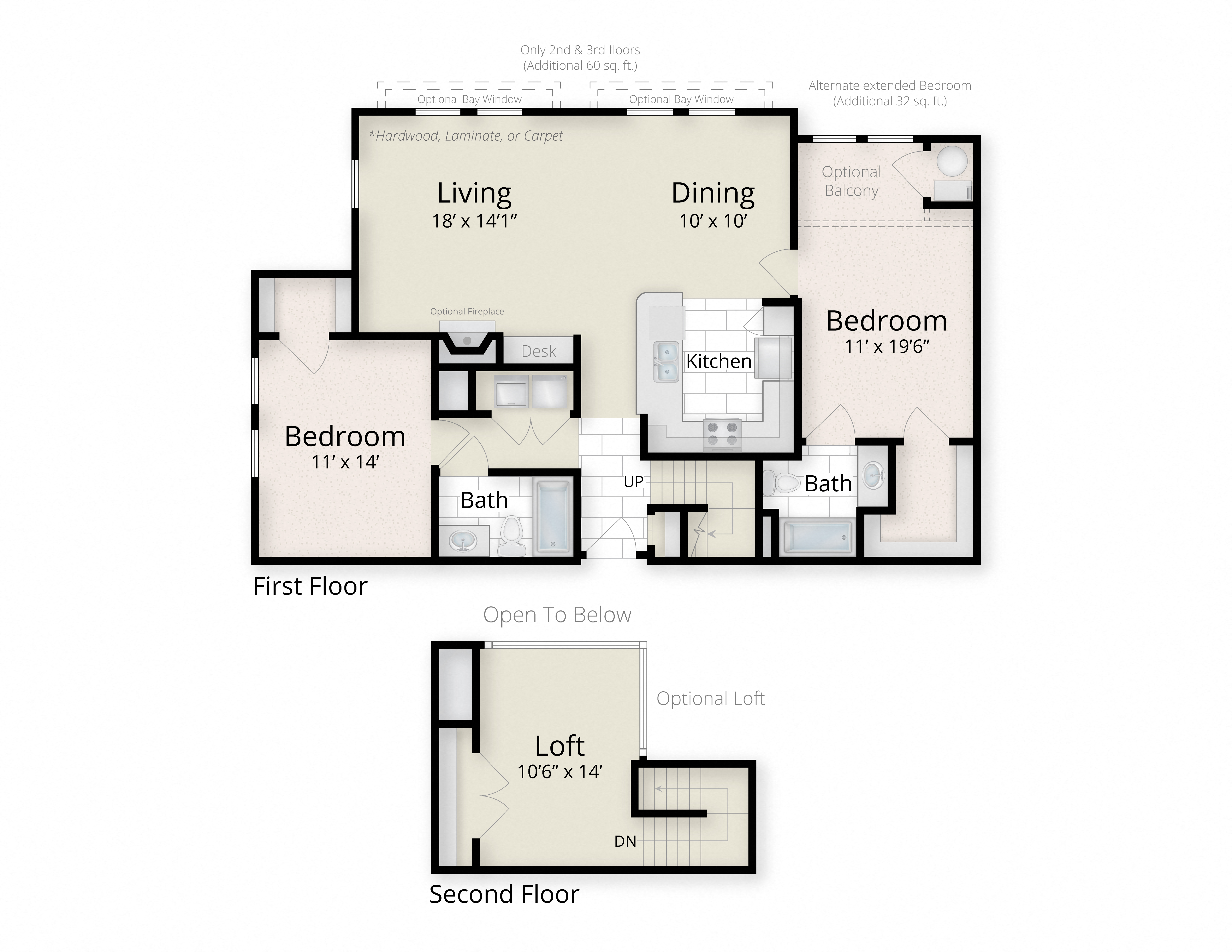 Residences at King Farm Apartments Townhomes Rockville Maryland two bedroom floor plan